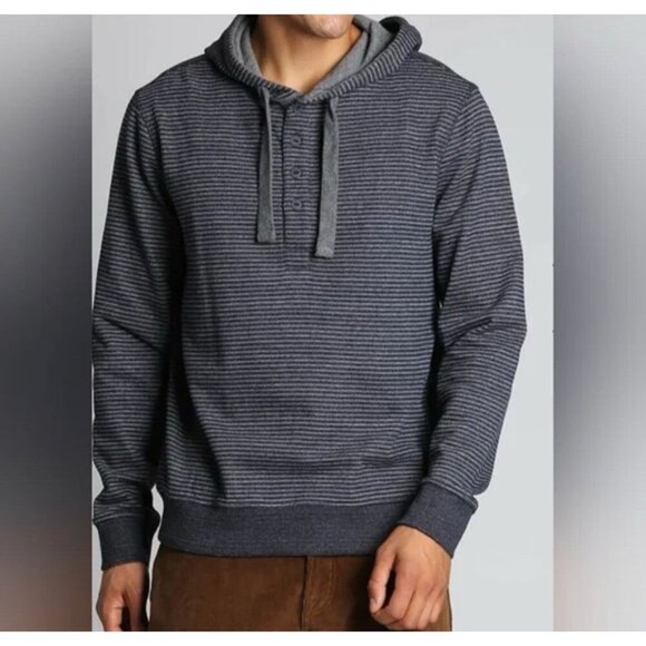 Jachs New York Navy Sustainable Fleece Hooded Henley Striped Size Medium - Picture 1 of 9